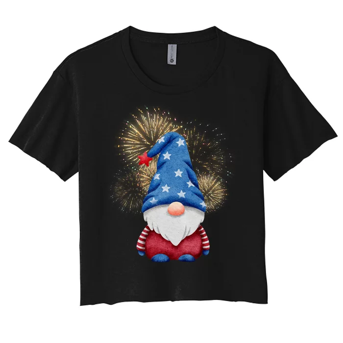 Gnome 4th Of July Firework Women's Crop Top Tee