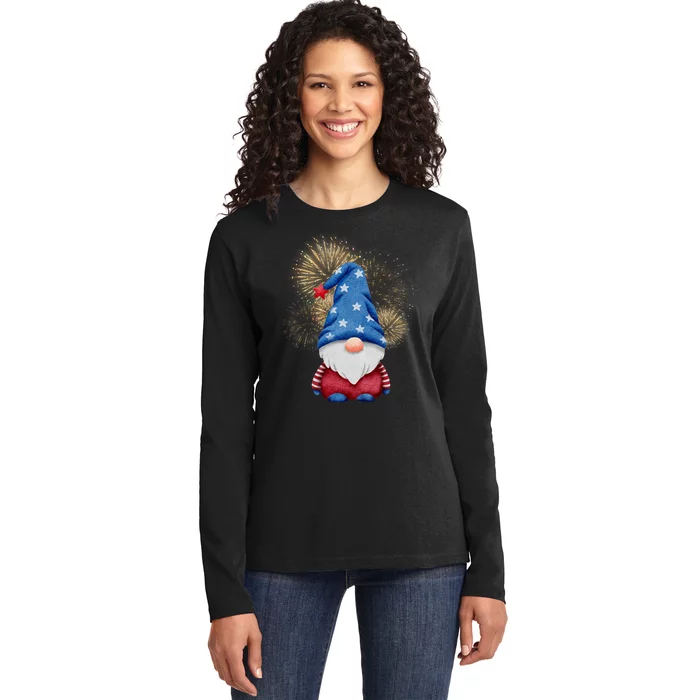 Gnome 4th Of July Firework Ladies Long Sleeve Shirt