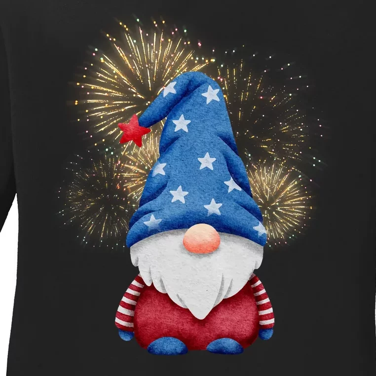 Gnome 4th Of July Firework Ladies Long Sleeve Shirt