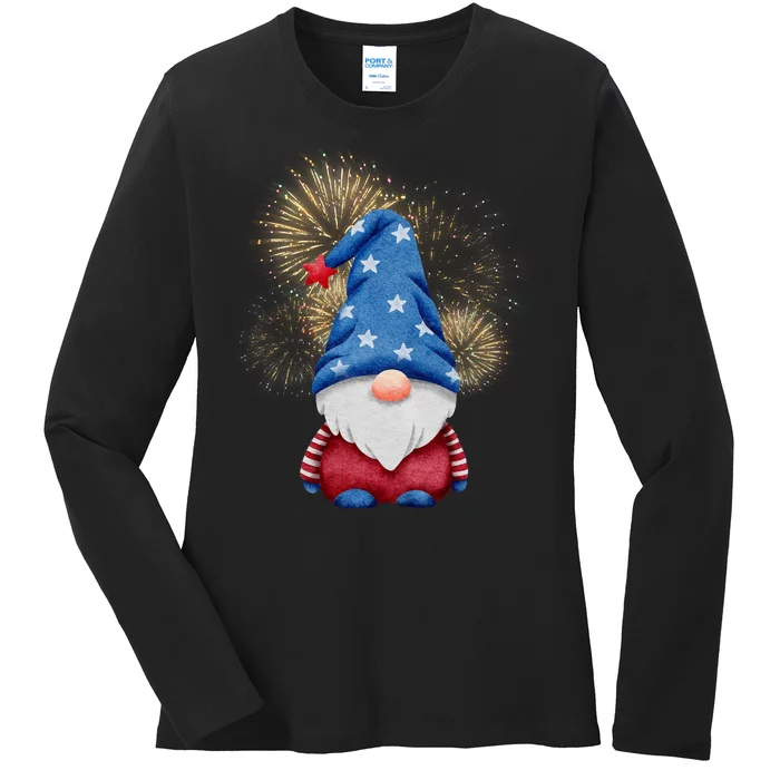 Gnome 4th Of July Firework Ladies Long Sleeve Shirt