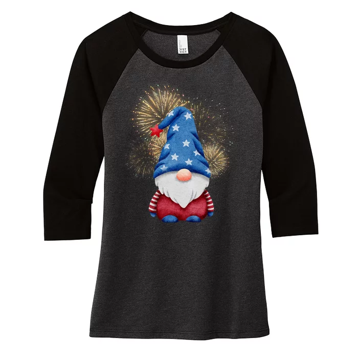 Gnome 4th Of July Firework Women's Tri-Blend 3/4-Sleeve Raglan Shirt