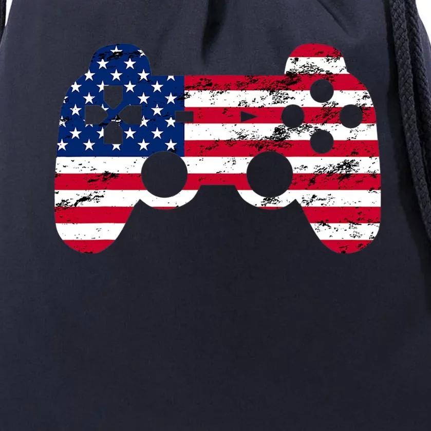 Gamer 4th Of July American Flag Video Game Teens Meaningful Gift Drawstring Bag