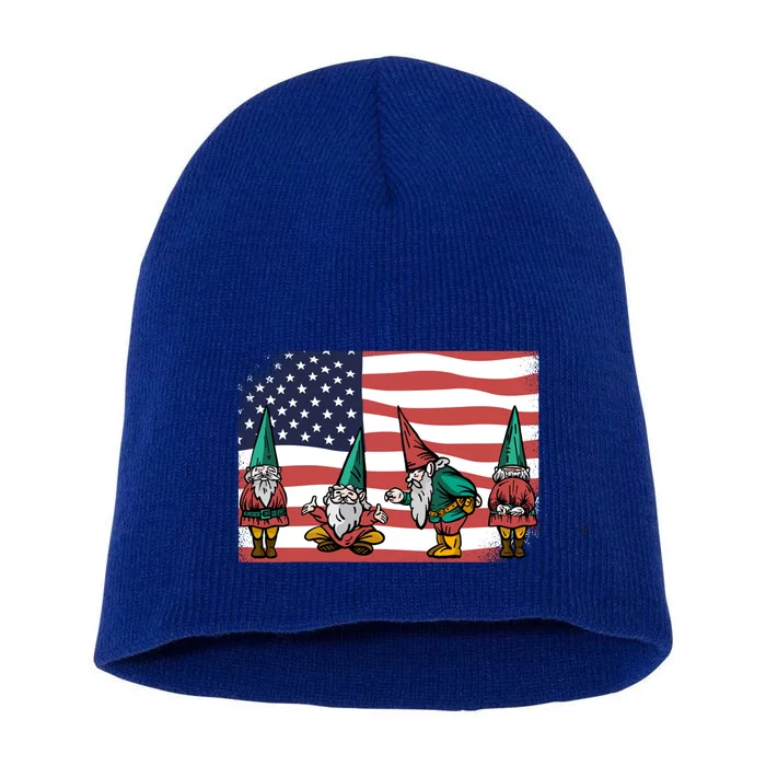 Gnomes 4th Of July Patrioticic American Flag Gift Short Acrylic Beanie