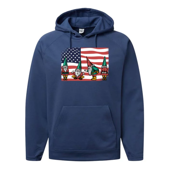 Gnomes 4th Of July Patrioticic American Flag Gift Performance Fleece Hoodie