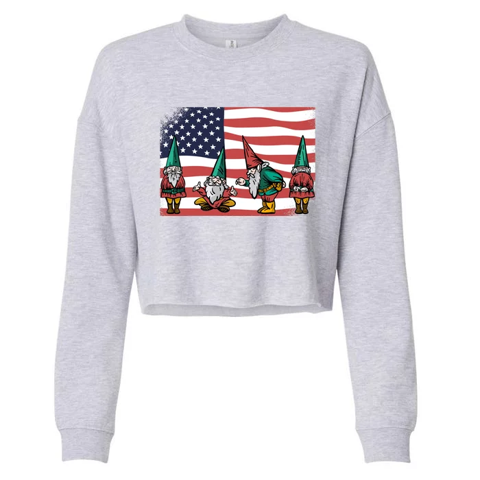 Gnomes 4th Of July Patrioticic American Flag Gift Cropped Pullover Crew