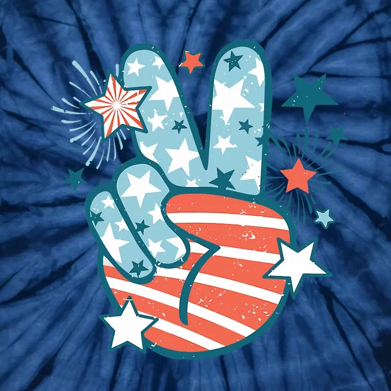 Groovy 4th Of July Peace Hand Sign USA Flag Freedom Tie-Dye T-Shirt