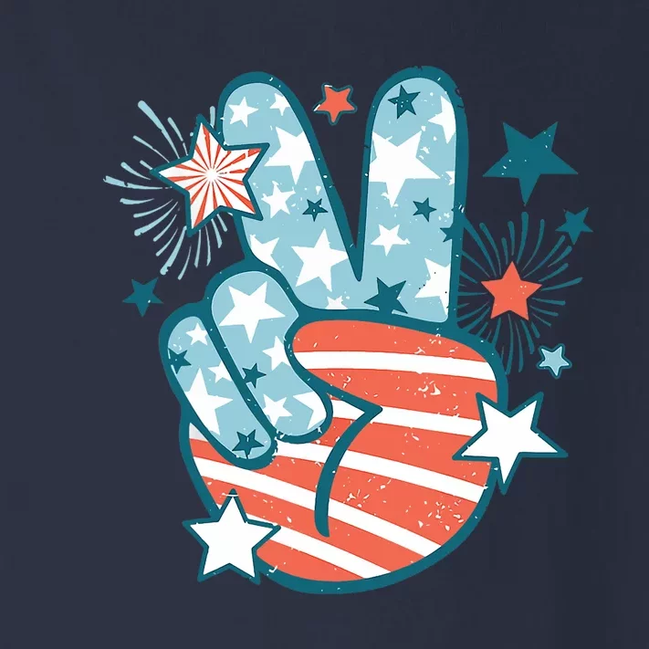 Groovy 4th Of July Peace Hand Sign USA Flag Freedom Toddler Long Sleeve Shirt