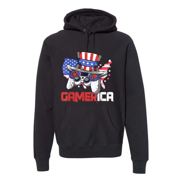 Gamer 4th Of July Boy Men Controller USA Flag Premium Hoodie