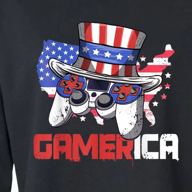 Gamer 4th Of July Boy Men Controller USA Flag Cropped Pullover Crew