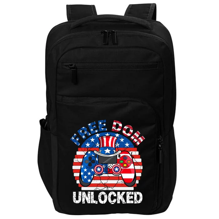 Gamer 4th Of July Freedom Unlocked Video Games Teens Great Gift Impact Tech Backpack