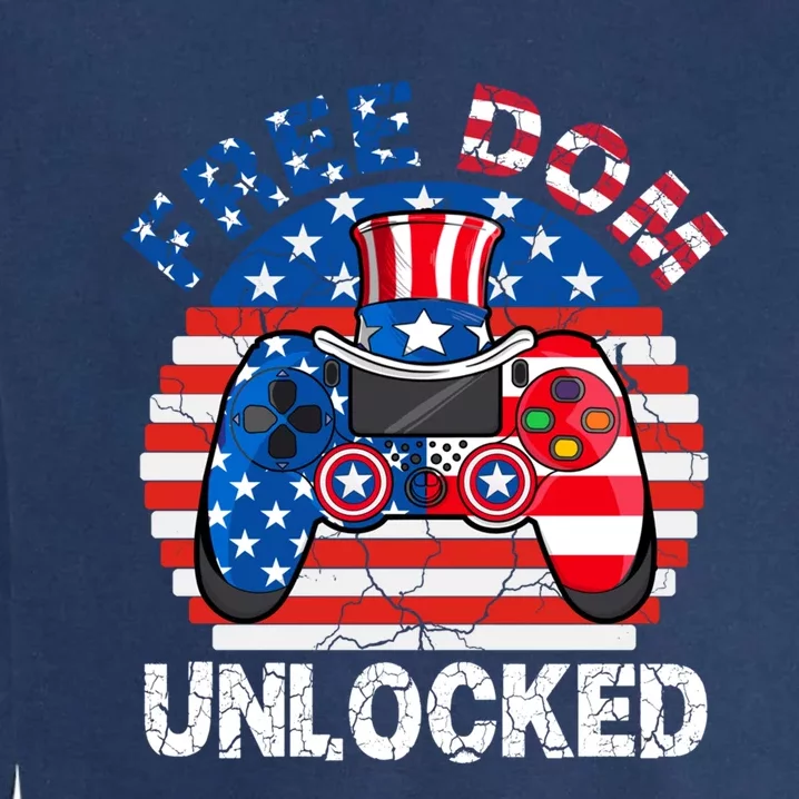 Gamer 4th Of July Freedom Unlocked Video Games Teens Great Gift Garment-Dyed Sweatshirt