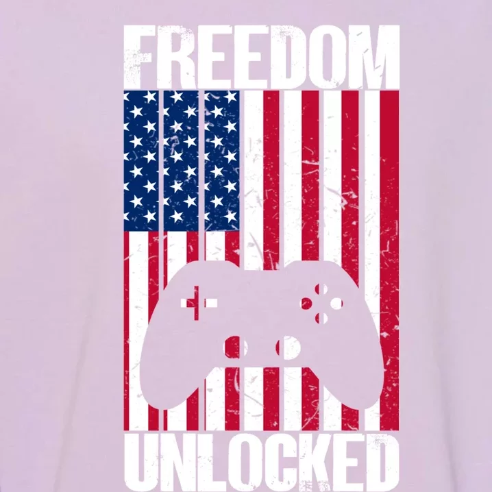 Gamer 4th Of July Freedom Unlocked Video Games Gift Garment-Dyed Sweatshirt