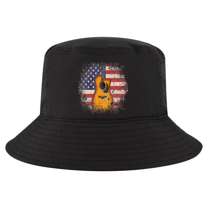 Guitar 4th Of July Gift American Flag USA Country Music Cool Comfort Performance Bucket Hat