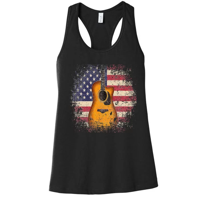 Guitar 4th Of July Gift American Flag USA Country Music Women's Racerback Tank