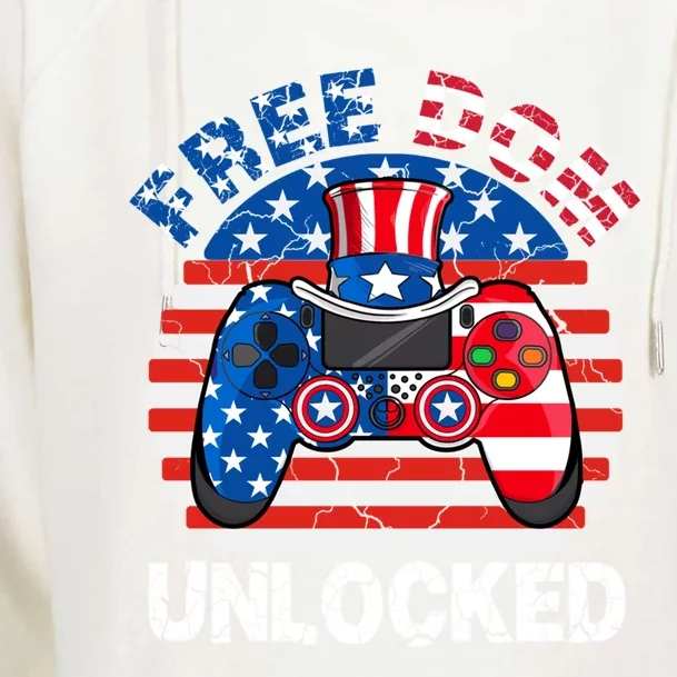 Gamer 4th Of July Freedom Unlocked Video Games Teens Gift Womens Funnel Neck Pullover Hood