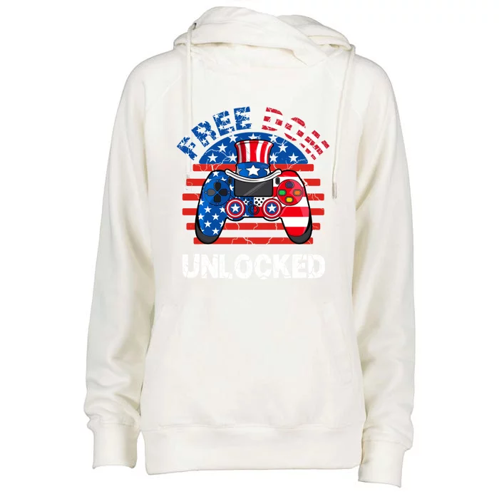 Gamer 4th Of July Freedom Unlocked Video Games Teens Gift Womens Funnel Neck Pullover Hood