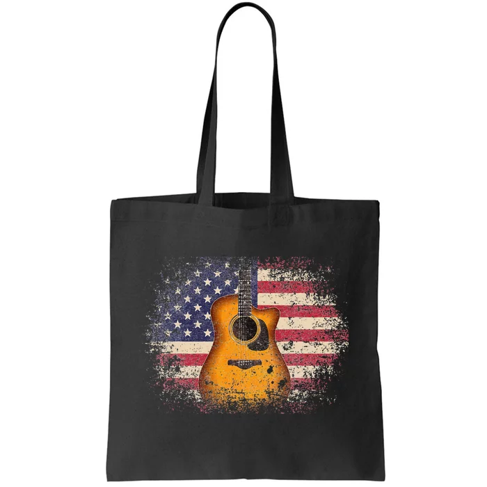 Guitar 4th Of July Gift American Flag USA Country Music Tote Bag