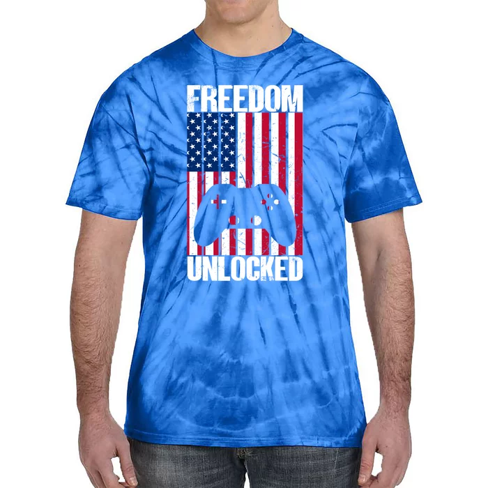 Gamer 4th Of July Freedom Unlocked Video Games Gift Tie-Dye T-Shirt