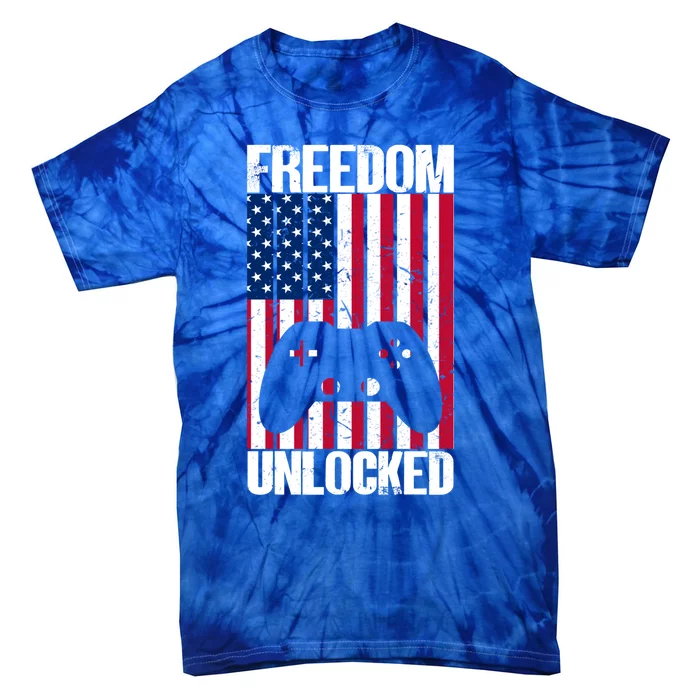 Gamer 4th Of July Freedom Unlocked Video Games Gift Tie-Dye T-Shirt