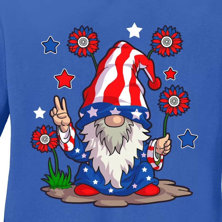 Gnomes 4Th Of July Gnome Lover American Flag Cute Gift Ladies Long Sleeve Shirt