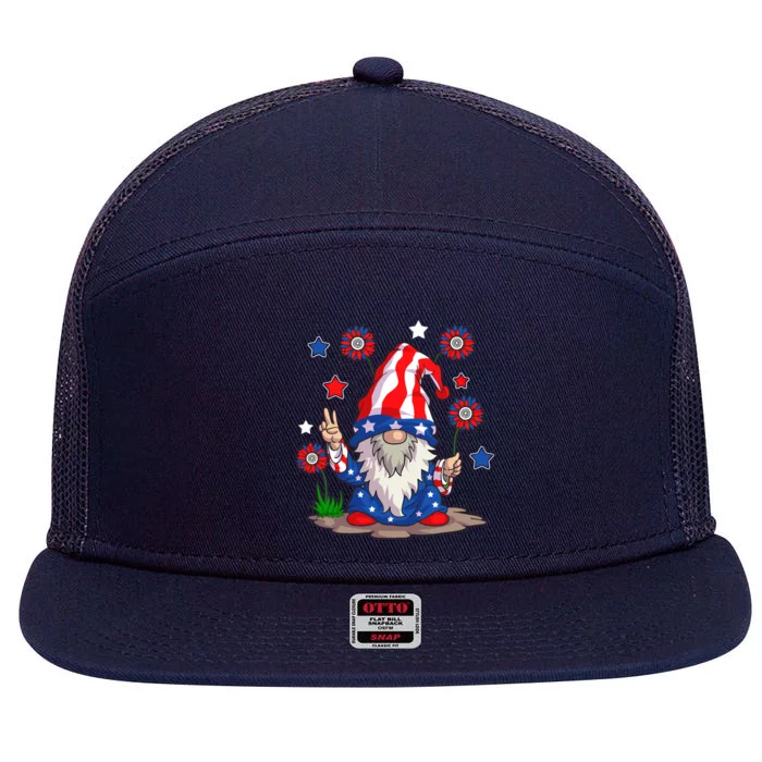 Gnomes 4Th Of July Gnome Lover American Flag Cute Gift 7 Panel Mesh Trucker Snapback Hat