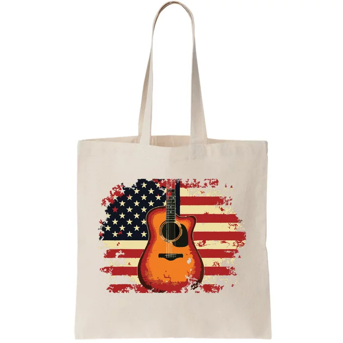 Guitar 4th Of July Gift American Flag Usa Country Music Tote Bag