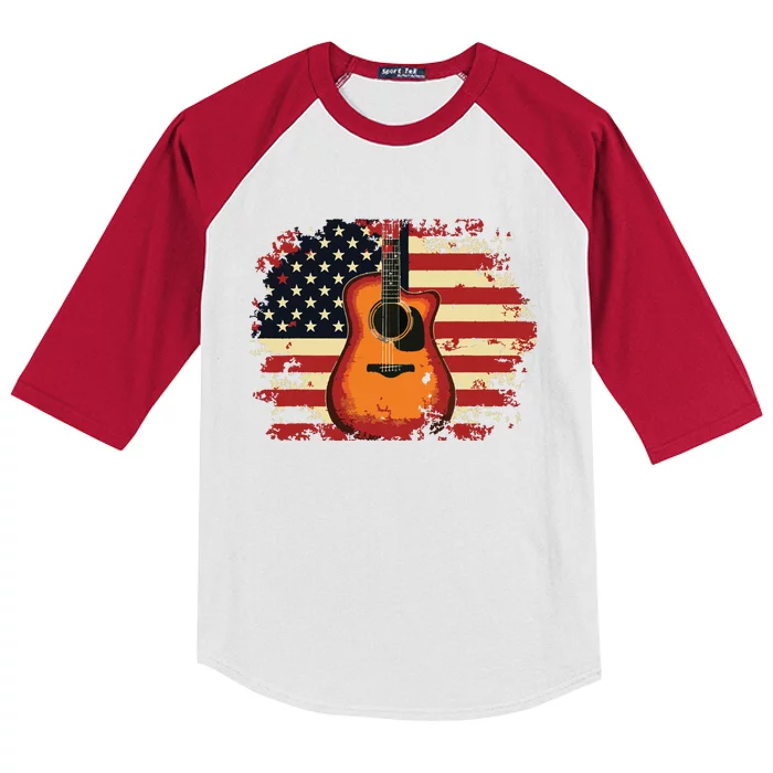 Guitar 4th Of July Gift American Flag Usa Country Music Kids Colorblock Raglan Jersey