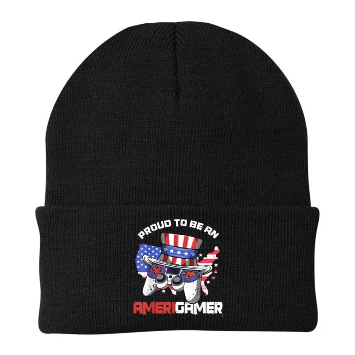 Gamer 4th Of July Gift Funny Controller American Flag Knit Cap Winter Beanie