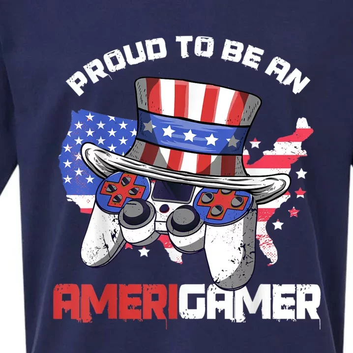 Gamer 4th Of July Gift Funny Controller American Flag Sueded Cloud Jersey T-Shirt