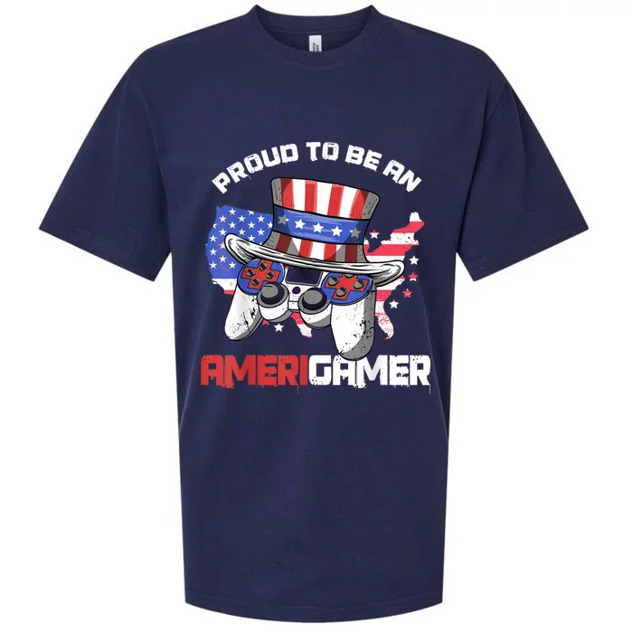 Gamer 4th Of July Gift Funny Controller American Flag Sueded Cloud Jersey T-Shirt