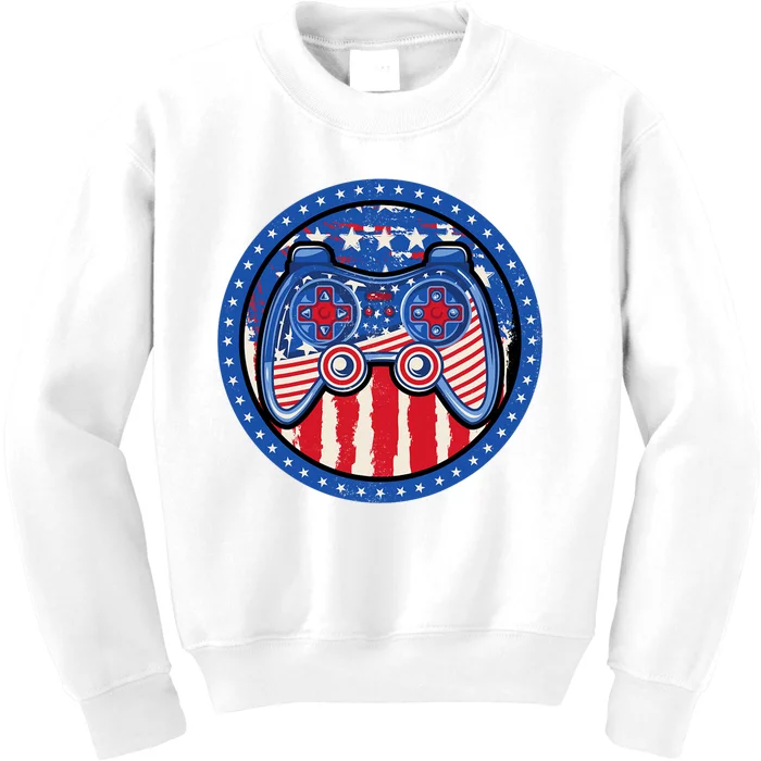 Gamer 4th of July American Flag Video Game Controller Kids Sweatshirt