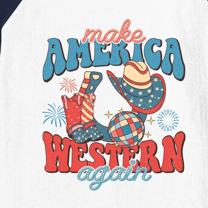 Groovy 4th Of July Make America Western Again Gift Baseball Sleeve Shirt