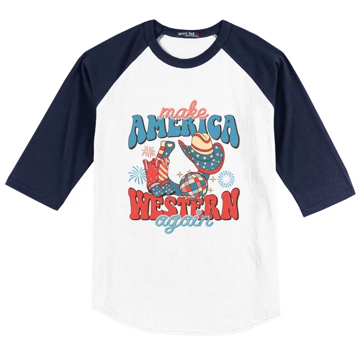 Groovy 4th Of July Make America Western Again Gift Baseball Sleeve Shirt