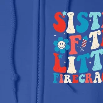 Groovy 4th Of July Birthday Sister Of The Little Firecracker Full Zip Hoodie