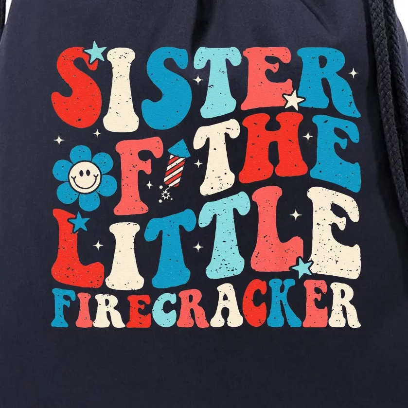 Groovy 4th Of July Birthday Sister Of The Little Firecracker Drawstring Bag