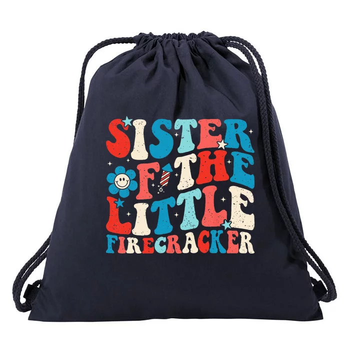 Groovy 4th Of July Birthday Sister Of The Little Firecracker Drawstring Bag