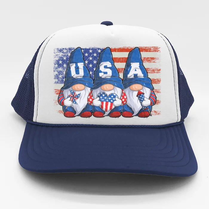 Gnomes 4th Of July Patriotic Gnome Usa Flag Independence Day Trucker Hat