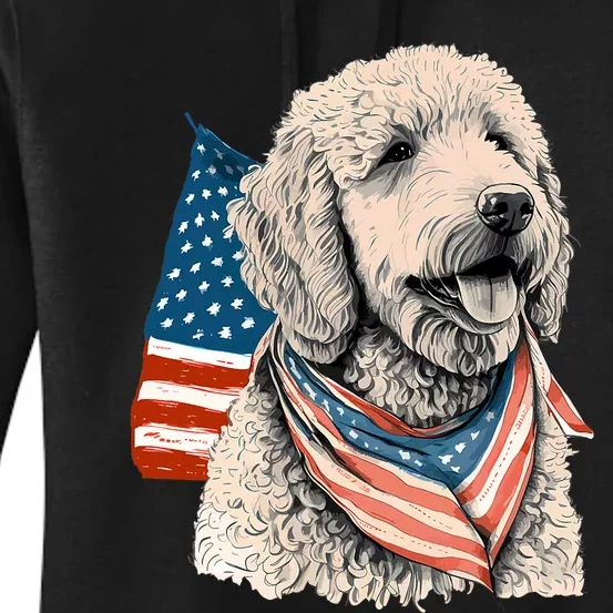 Goldendoodle 4th Of July Patriotic Golden Doodle Dog Women's Pullover Hoodie