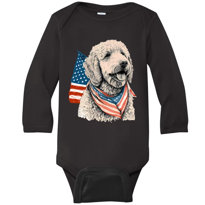 Goldendoodle 4th Of July Patriotic Golden Doodle Dog Baby Long Sleeve Bodysuit