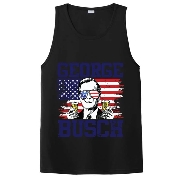 George 43rd President Drinking Beer Party Usa Flag July 4th Performance Tank