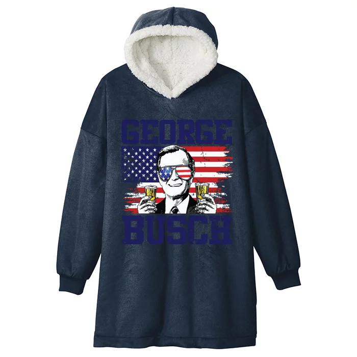 George 43rd President Drinking Beer Party Usa Flag July 4th Hooded Wearable Blanket