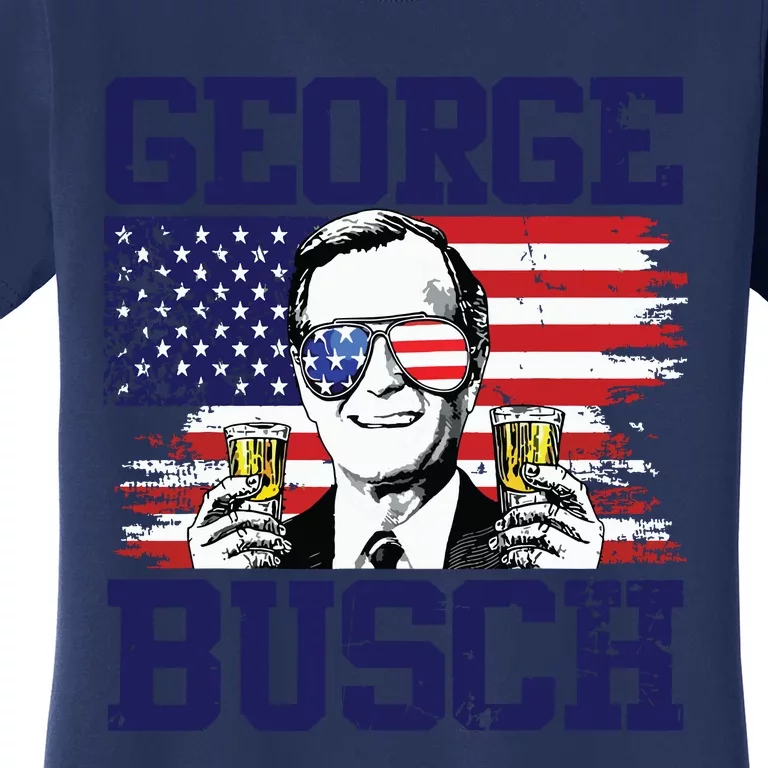 George 43rd President Drinking Beer Party Usa Flag July 4th Women's T-Shirt