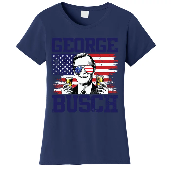 George 43rd President Drinking Beer Party Usa Flag July 4th Women's T-Shirt