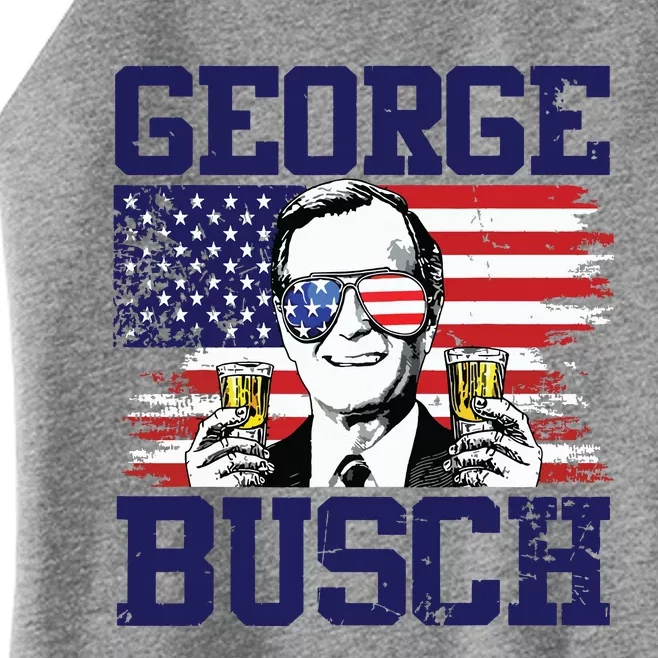 George 43rd President Drinking Beer Party Usa Flag July 4th Women’s Perfect Tri Rocker Tank