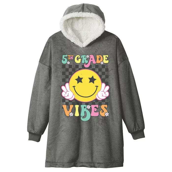 Girl 5th Grade Vibes Smile Face Back To School Fifth Grade Hooded Wearable Blanket