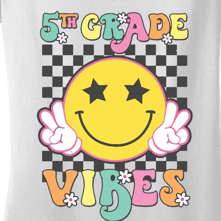 Girl 5th Grade Vibes Smile Face Back To School Fifth Grade Women's V-Neck T-Shirt