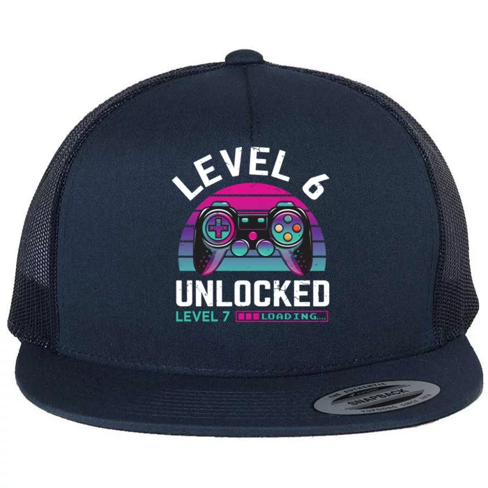 Gamer 6th Birthday Level 6 Unlocked Vintage Loading Meaningful Gift Flat Bill Trucker Hat