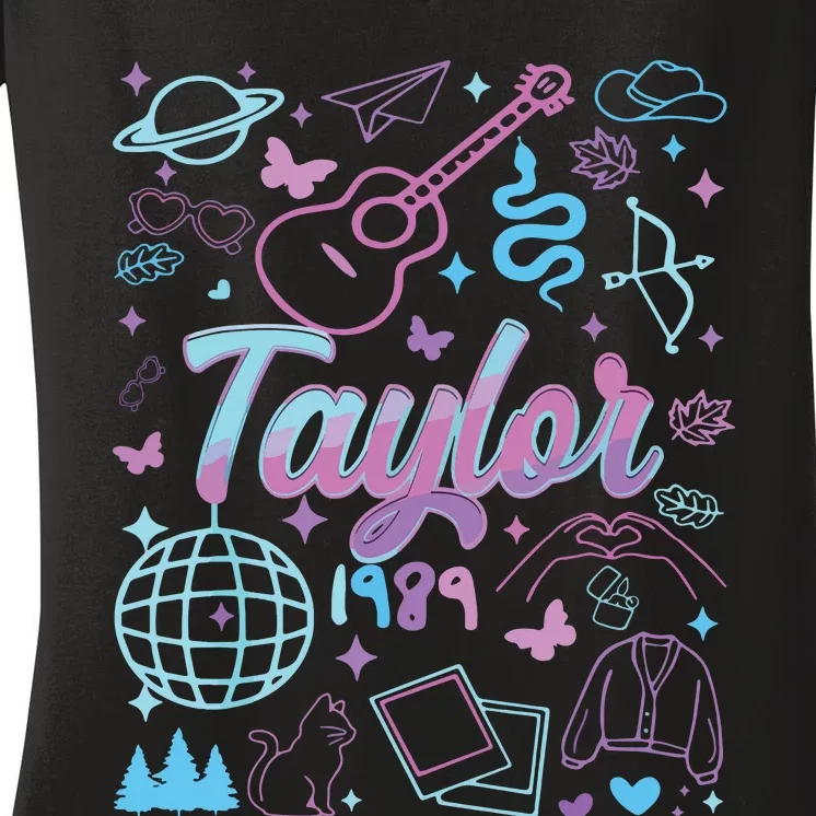 Groovy 80S Taylor First Name Personalized Birthday Girl Women's V-Neck T-Shirt