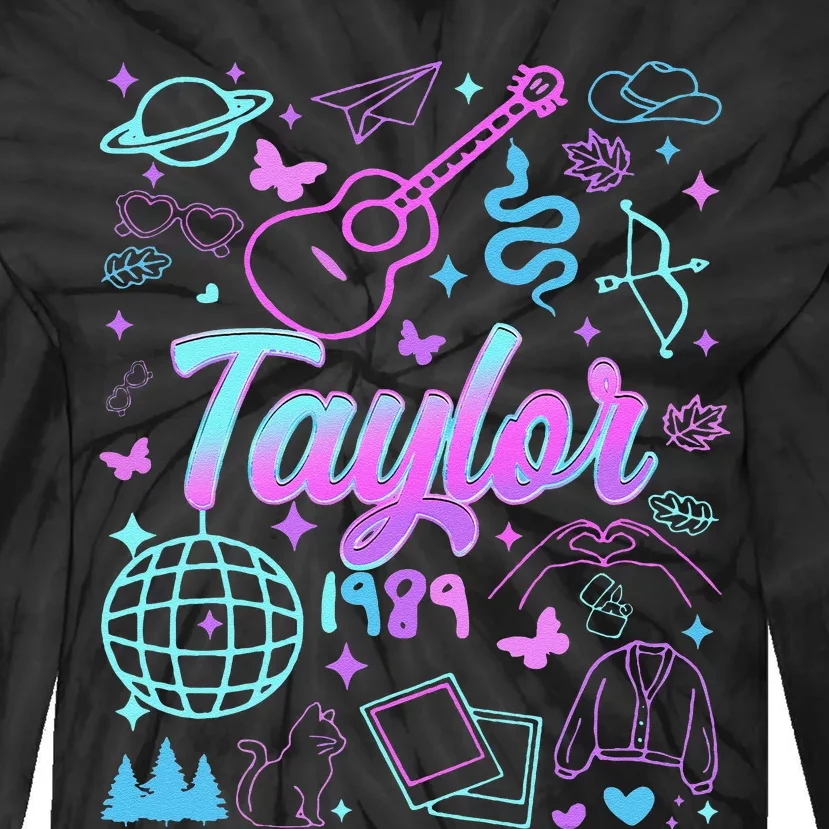 Groovy 80S Taylor First Name Personalized Birthday Girl Gift Tie-Dye Long Sleeve Shirt