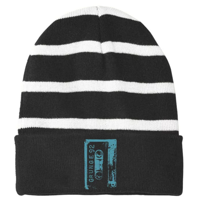 Grunge 90S Vintage Concert Mixtape Retro Striped Beanie with Solid Band